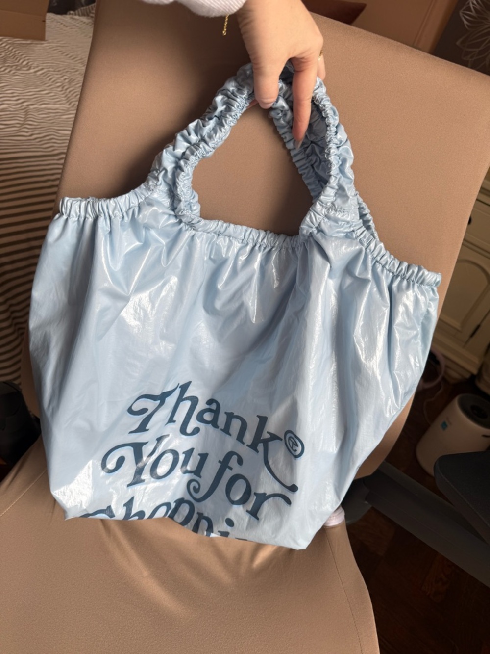 Telfar brand new Blue "Thank You for Shopping" Reusable Nylon Tote Bag - Picture 2 of 6